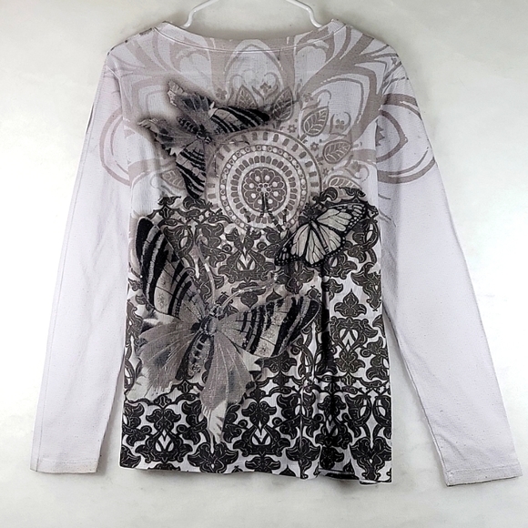 Vintage Appropriate Behavior Butterfly V-Neck Long Sleeve Pullover Top Size XL - Picture 7 of 7